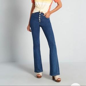 NWT Modcloth Button Fly Flare Leg Denim Pants Jeans Medium Wash Size 8